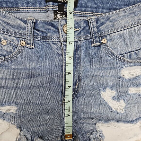 REWASH Wowens Juniors Blue Light Wash Distressed Cutoff Jean Shorts 7 - Picture 7 of 9
